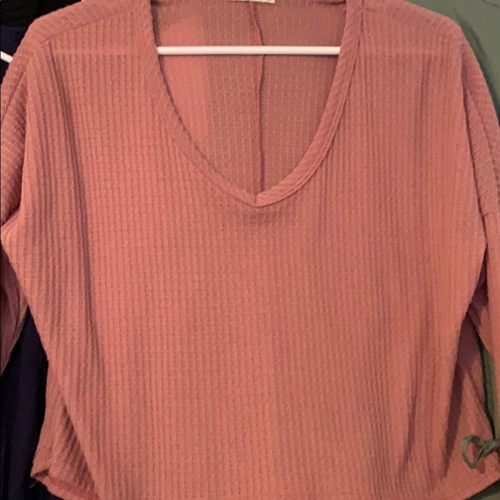 Cropped waffle knit pink top. Size L
